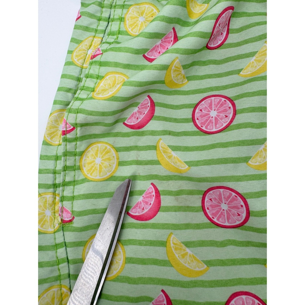 Party Sharks Swim Trunks Mens XXL Green Citrus Fruit Striped Beach - Picture 4 of 8